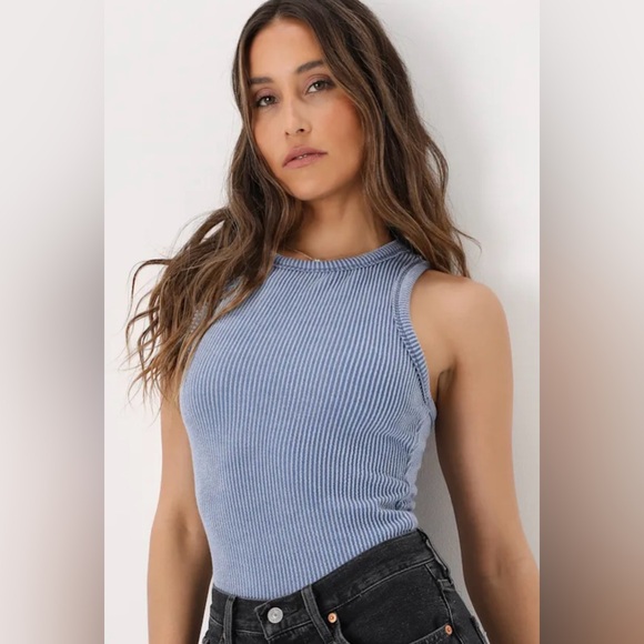 LULUS Essential Update Slate Blue Ribbed Tank Top - Picture 2 of 6
